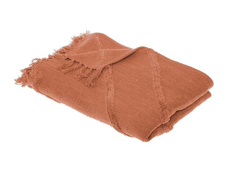 Jeté de Lit en Coton Terracotta motif Inca tufté 130 x 180 cm