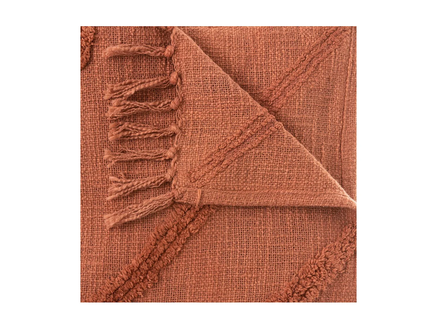 Jeté de Lit en Coton Terracotta motif Inca tufté 130 x 180 cm