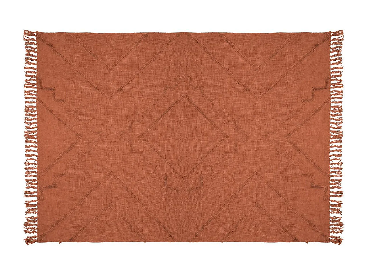 Jeté de Lit en Coton Terracotta motif Inca tufté 130 x 180 cm
