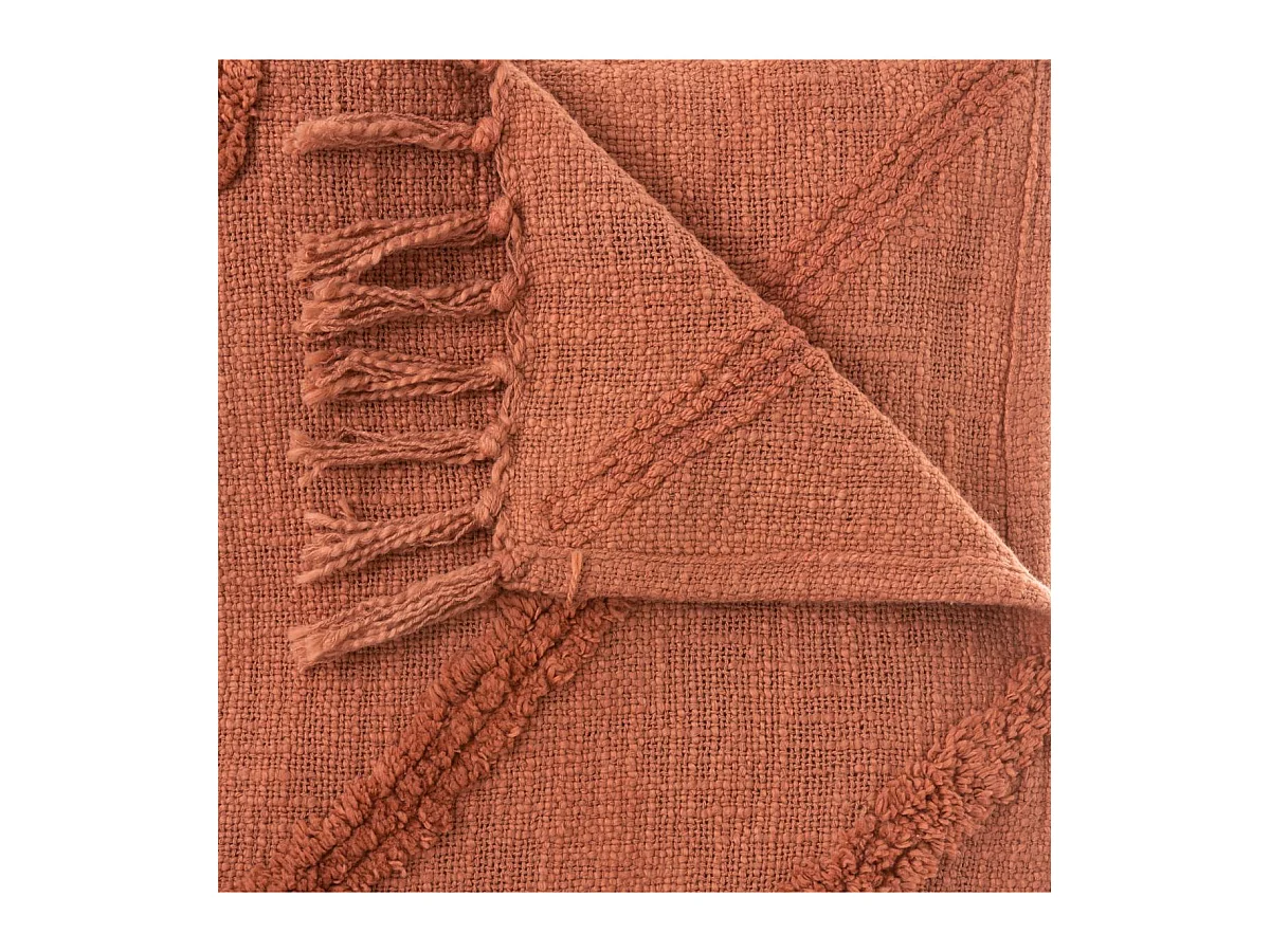 Jeté de Lit en Coton Terracotta motif Inca tufté 130 x 180 cm