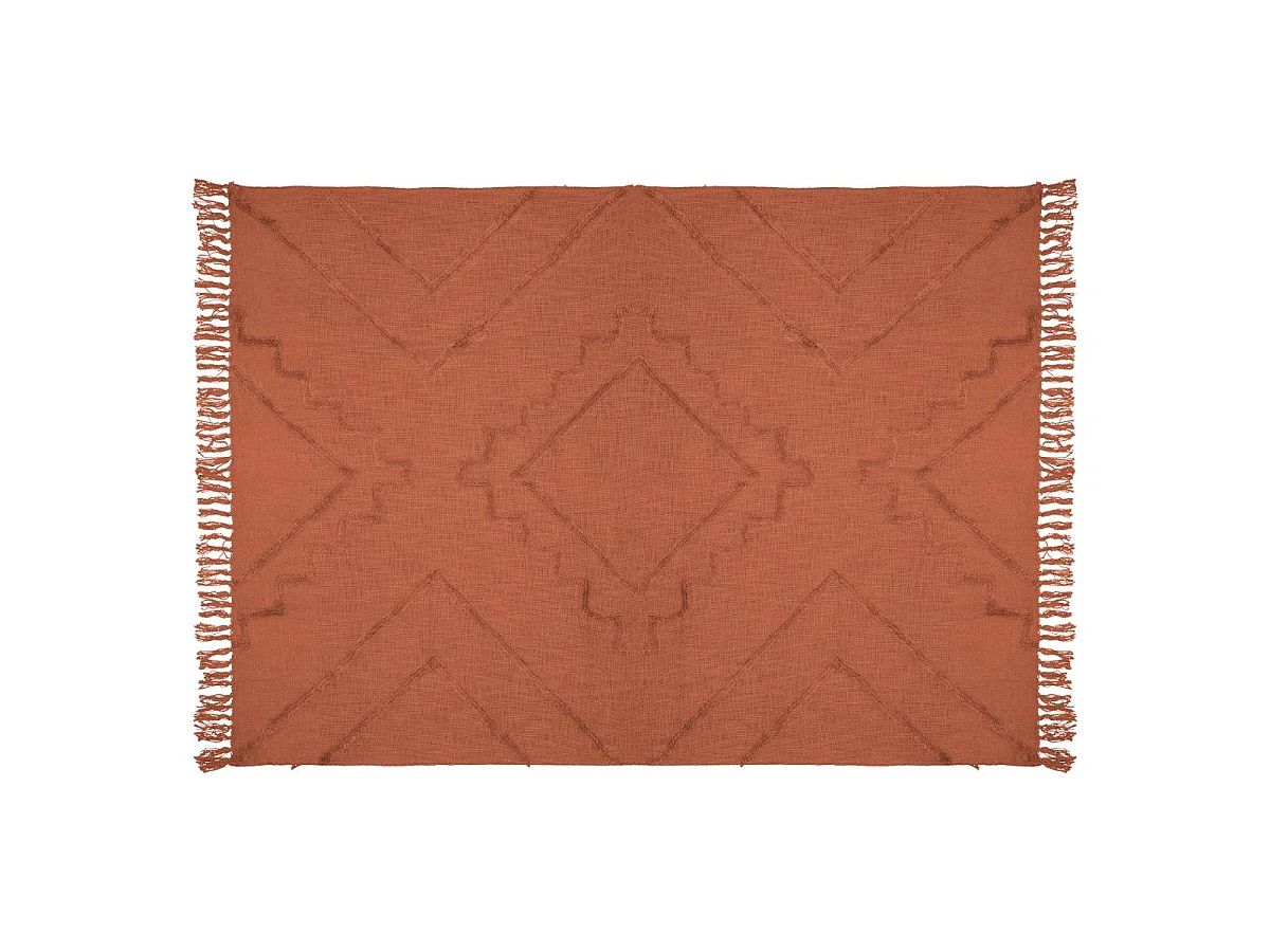 Jeté de Lit en Coton Terracotta motif Inca tufté 130 x 180 cm