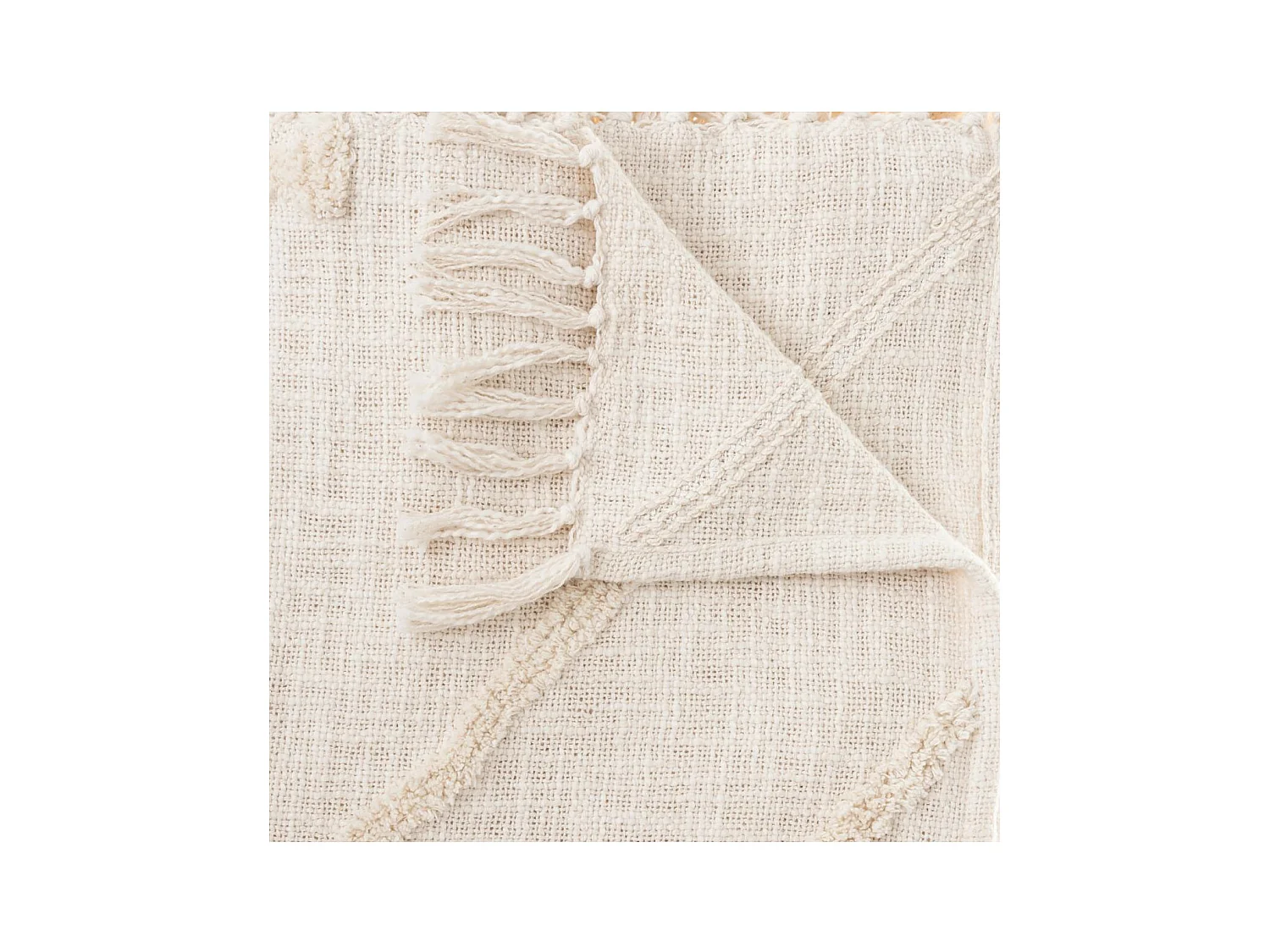 Jeté de Lit en Coton Ivoire motif Inca tufté 130 x 180 cm