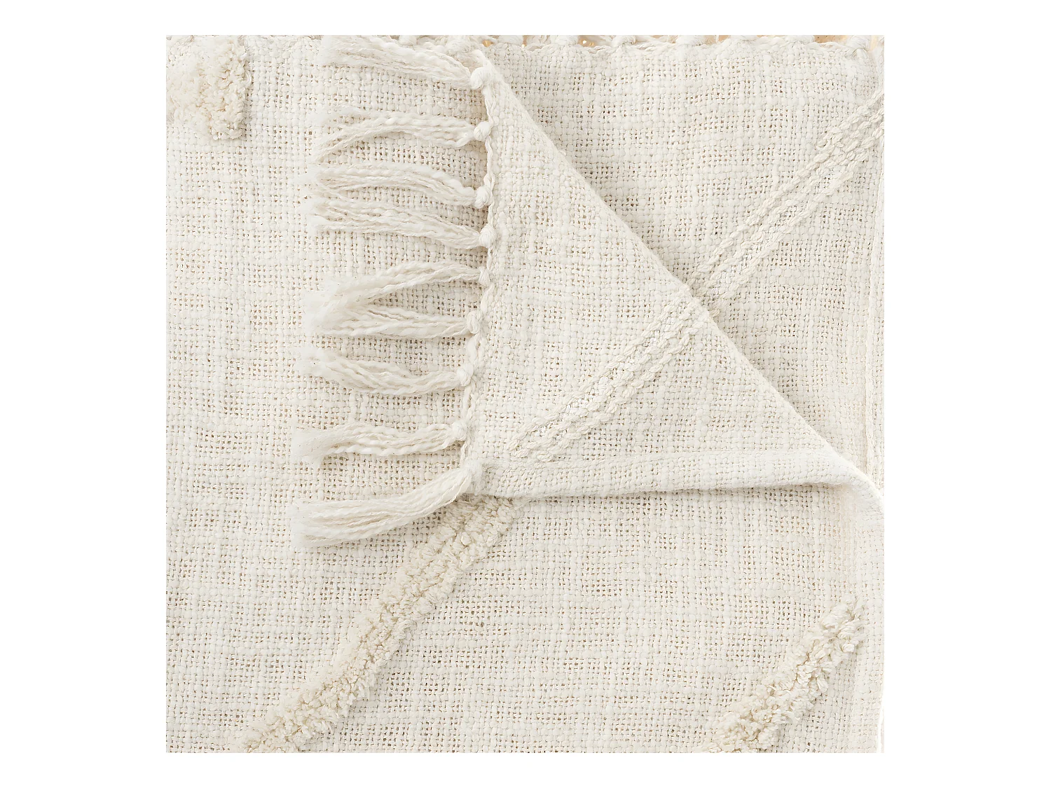 Jeté de Lit en Coton Ivoire motif Inca tufté 130 x 180 cm