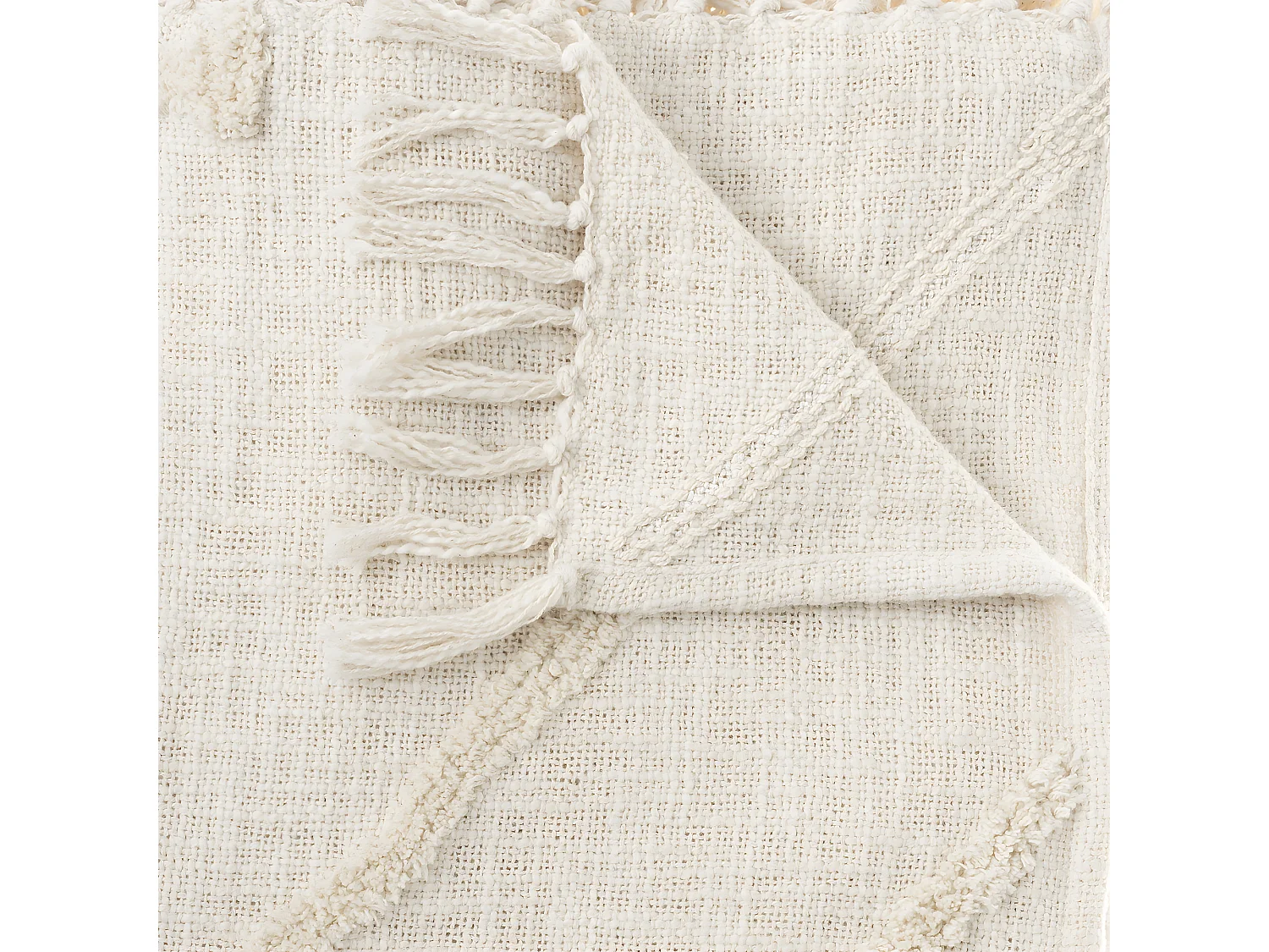 Jeté de Lit en Coton Ivoire motif Inca tufté 130 x 180 cm