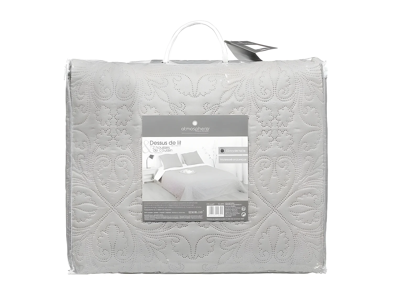 Dessus de lit Taupe motif Arabesque 240 x 260 avec 2 Taies