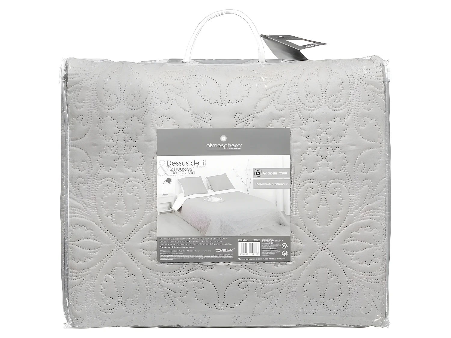 Dessus de lit Taupe motif Arabesque 240 x 260 avec 2 Taies