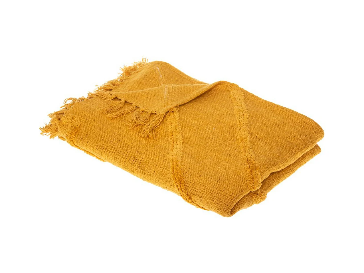 Jeté de Lit en Coton Jaune moutarde motif Inca tufté 130 x 180 cm