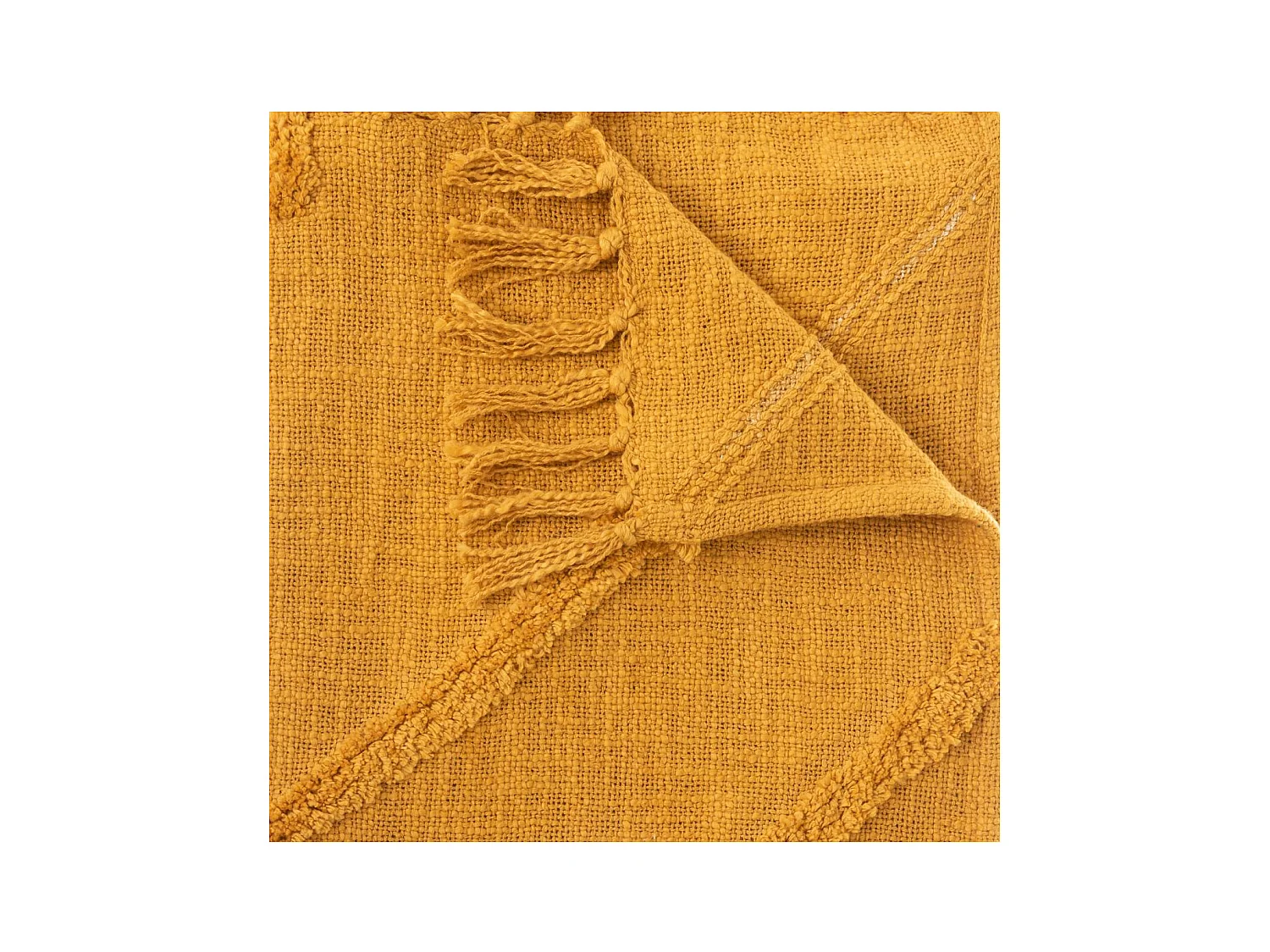 Jeté de Lit en Coton Jaune moutarde motif Inca tufté 130 x 180 cm