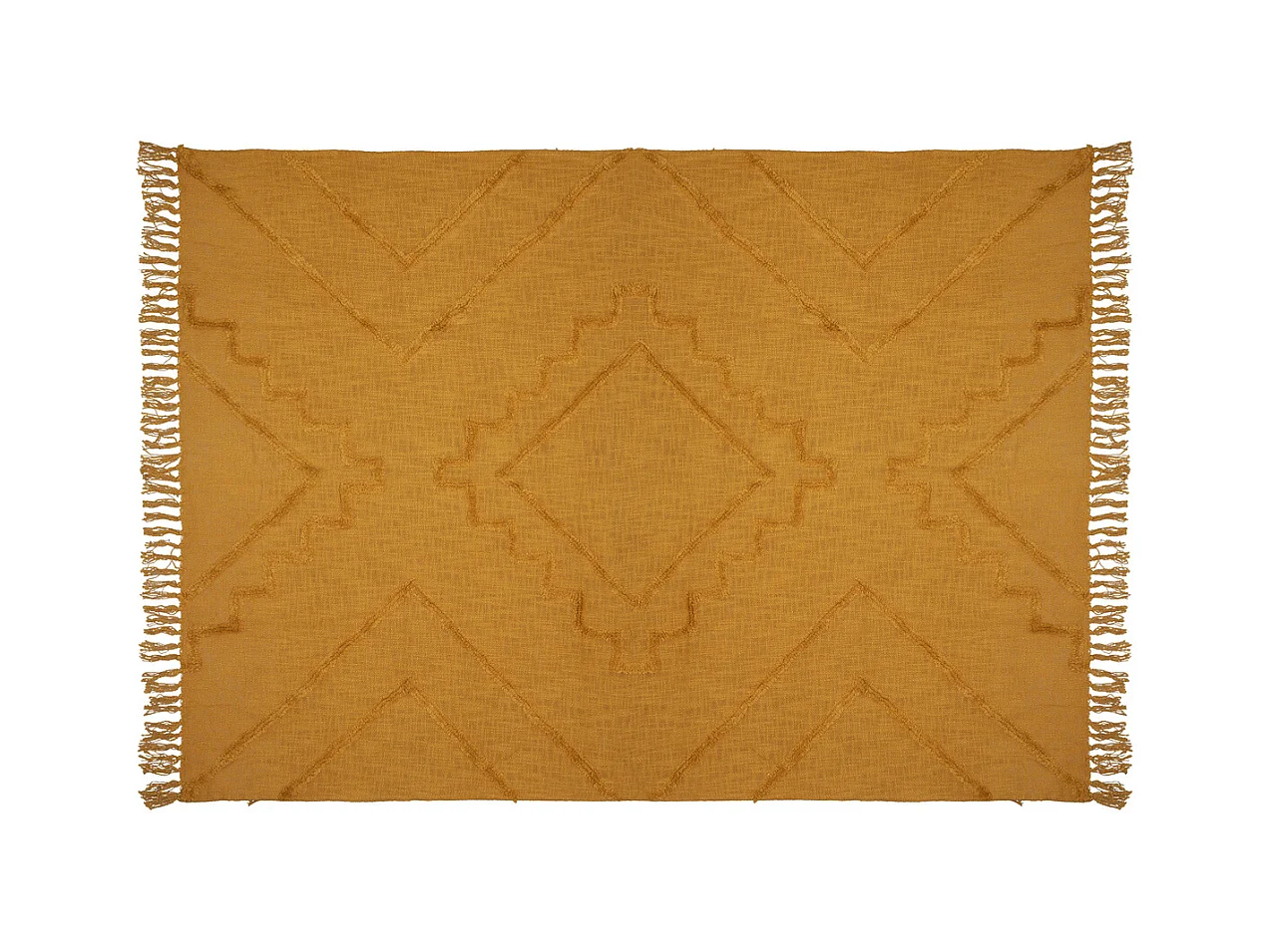 Jeté de Lit en Coton Jaune moutarde motif Inca tufté 130 x 180 cm