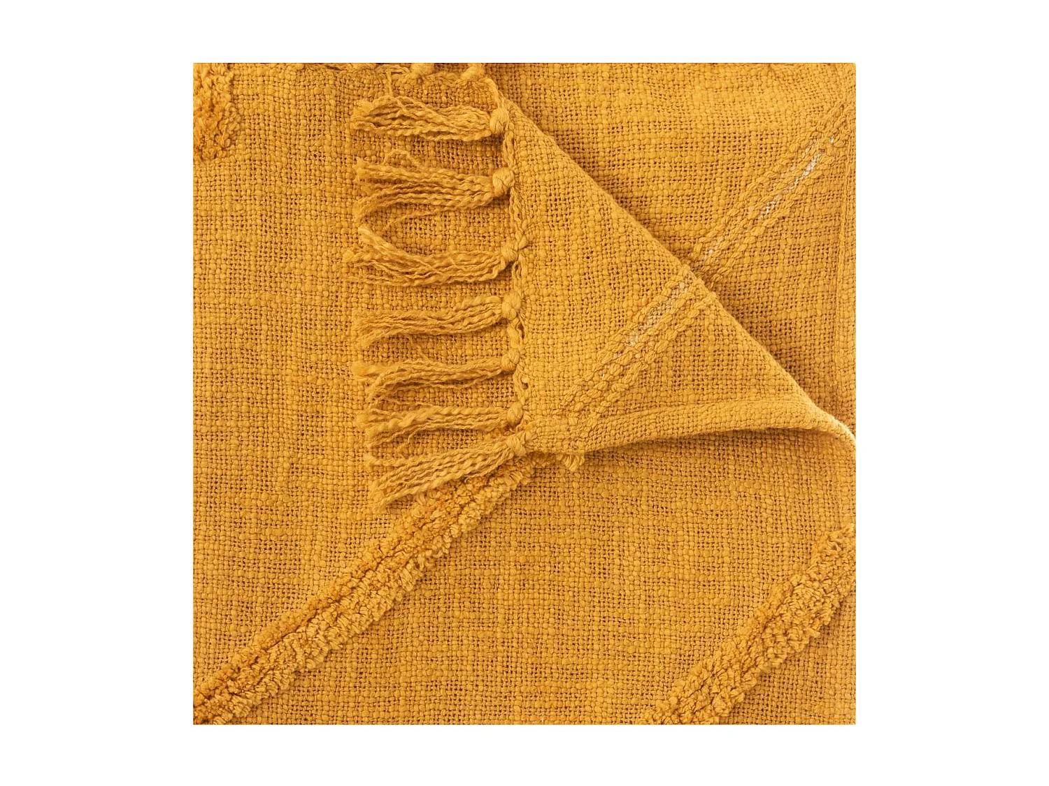 Jeté de Lit en Coton Jaune moutarde motif Inca tufté 130 x 180 cm