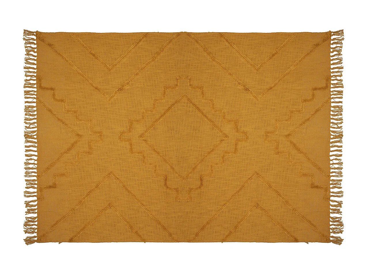 Jeté de Lit en Coton Jaune moutarde motif Inca tufté 130 x 180 cm
