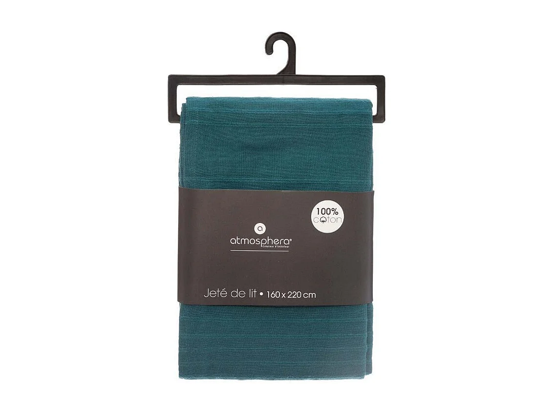 Jeté de Lit 100% Coton Bleu Canard 160 x 220 cm