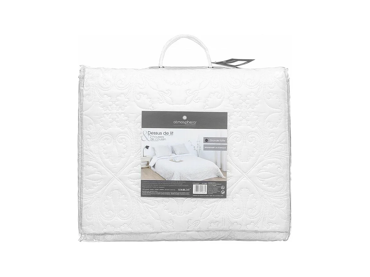 Dessus de lit Ivoire motif Arabesque 240 x 260 avec 2 Taies