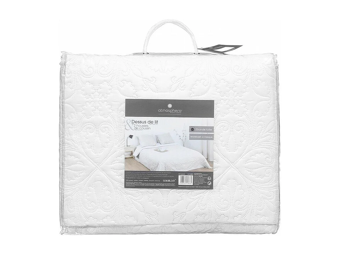 Dessus de lit Ivoire motif Arabesque 240 x 260 avec 2 Taies