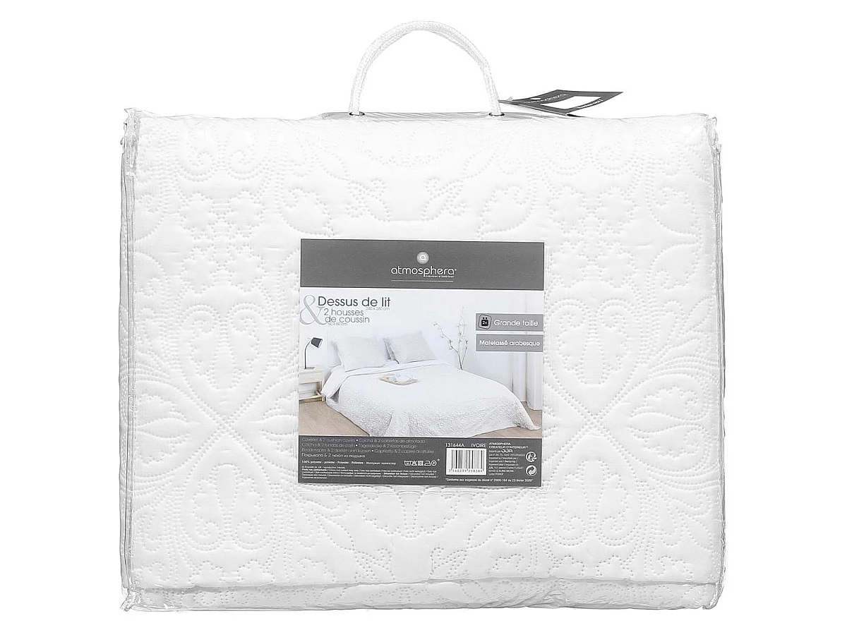 Dessus de lit Ivoire motif Arabesque 240 x 260 avec 2 Taies