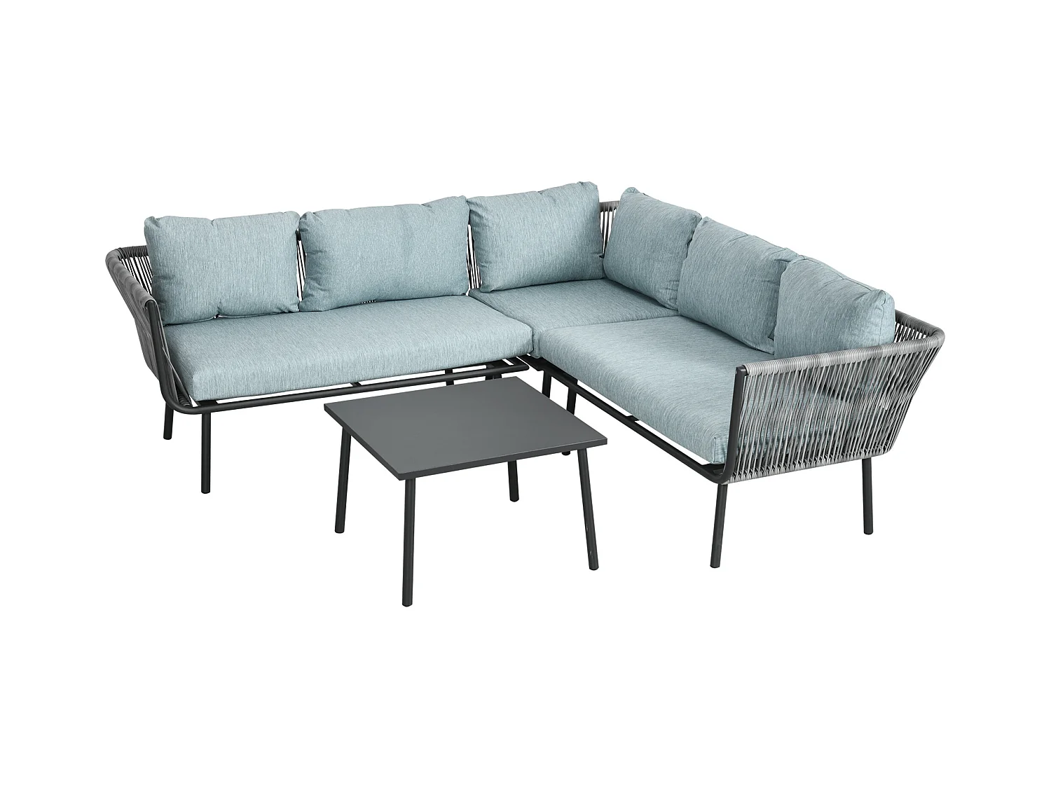 Salon de jardin d'angle 5 places 4 pièces coussins inclus alu. résine tressée gris