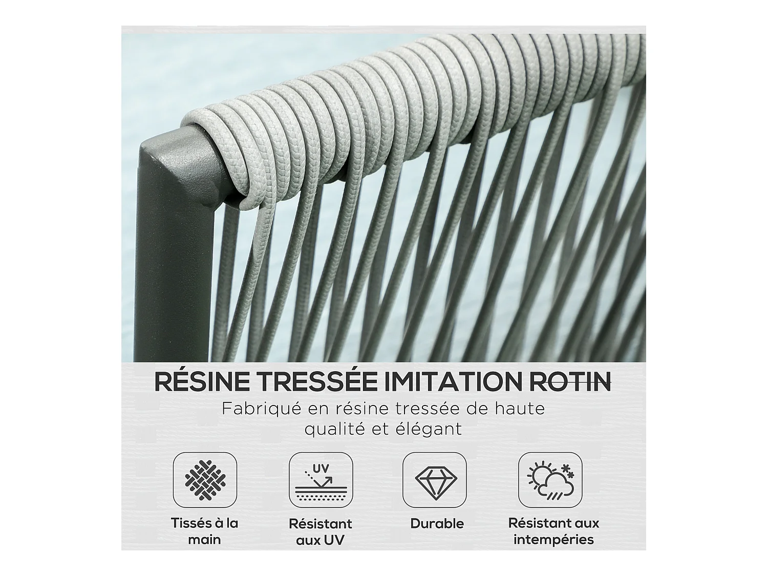 Salon de jardin d'angle 5 places 4 pièces coussins inclus alu. résine tressée gris