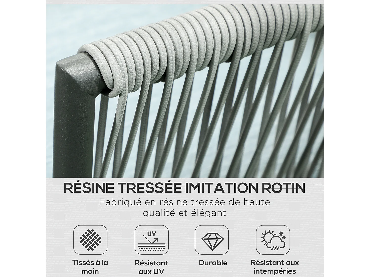 Salon de jardin d'angle 5 places 4 pièces coussins inclus alu. résine tressée gris