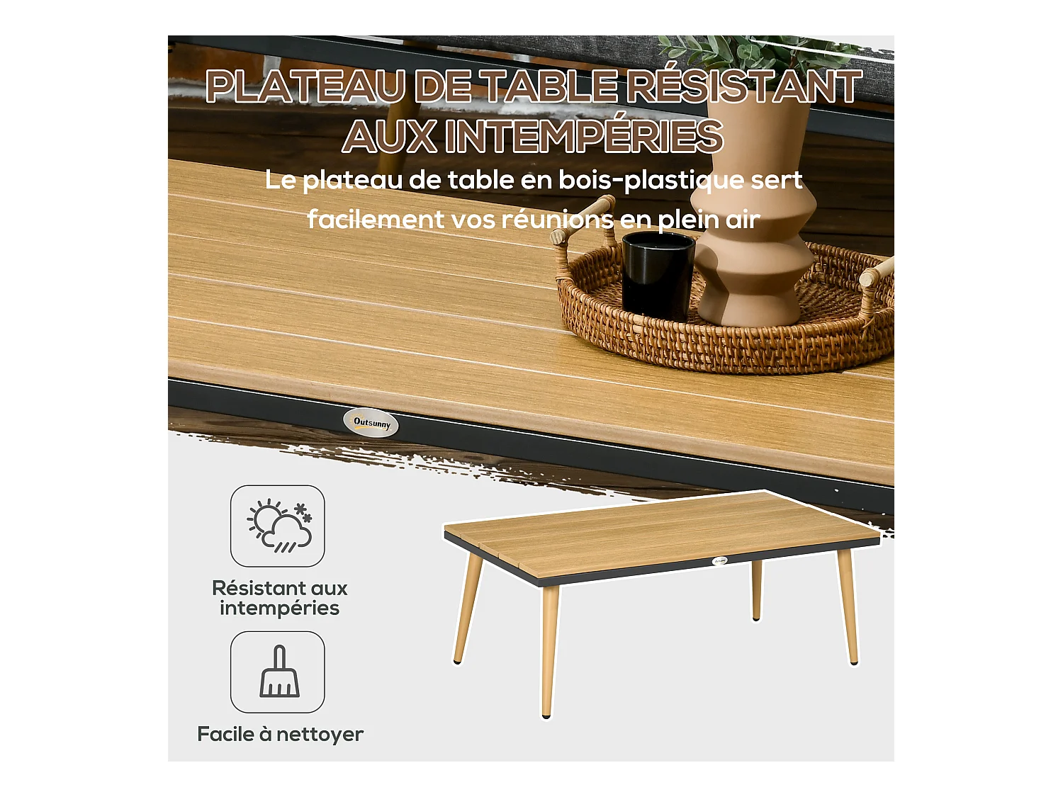 Salon de jardin 4 places 4 pièces design scandinave acier époxy résine filaire PE coussins inclus gris