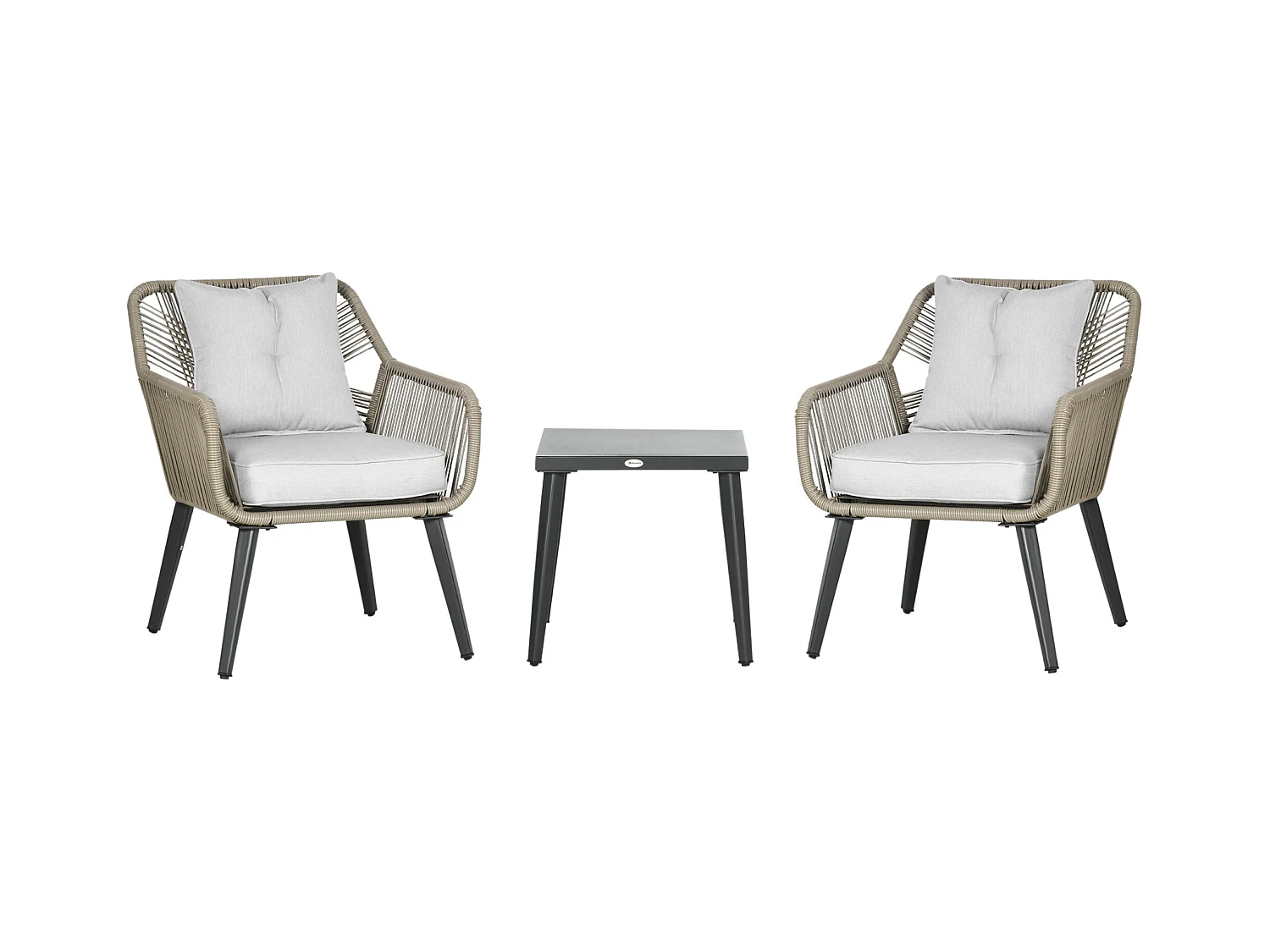 Ensemble bistro de jardin 2 places 3 pièces style contemporain acier époxy noir résine filaire gris clair