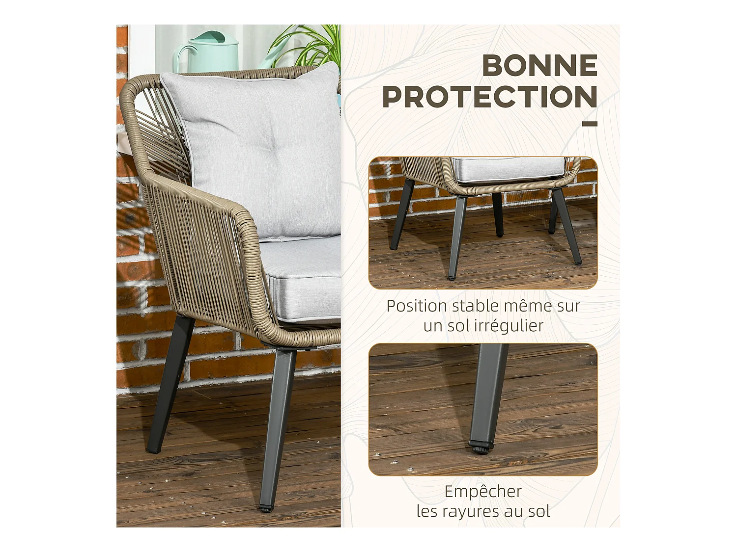 Ensemble bistro de jardin 2 places 3 pièces style contemporain acier époxy noir résine filaire gris clair