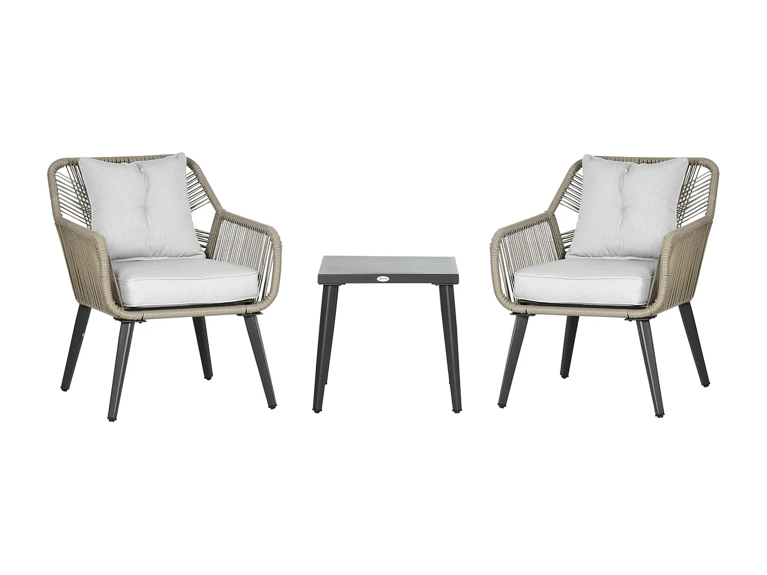 Ensemble bistro de jardin 2 places 3 pièces style contemporain acier époxy noir résine filaire gris clair