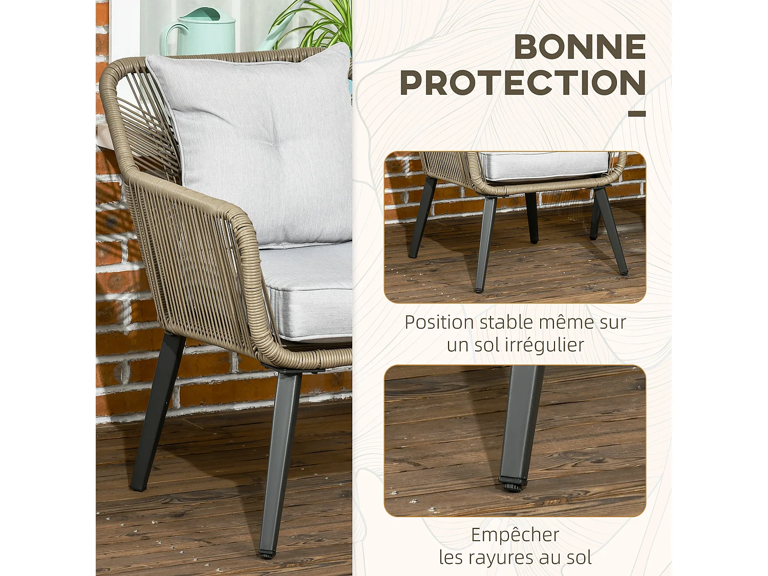 Ensemble bistro de jardin 2 places 3 pièces style contemporain acier époxy noir résine filaire gris clair