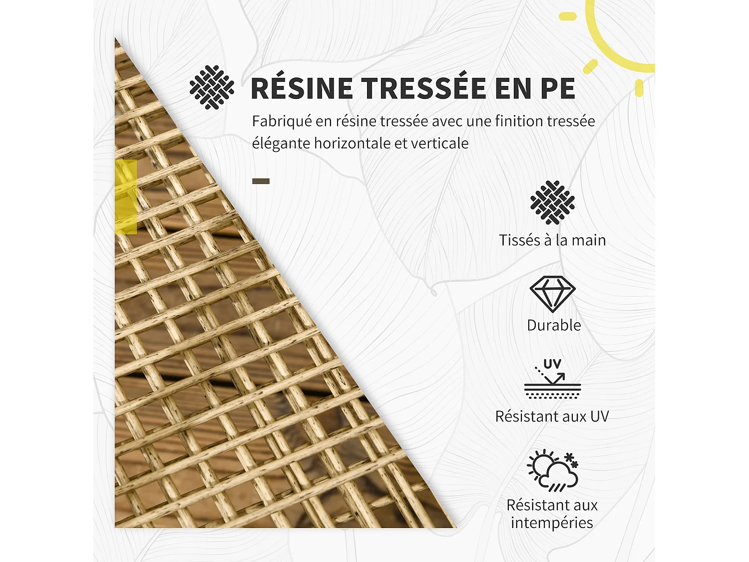 Salon de jardin 4 places 4 pièces style colonial table basse coussins crème inclus résine tressée beige