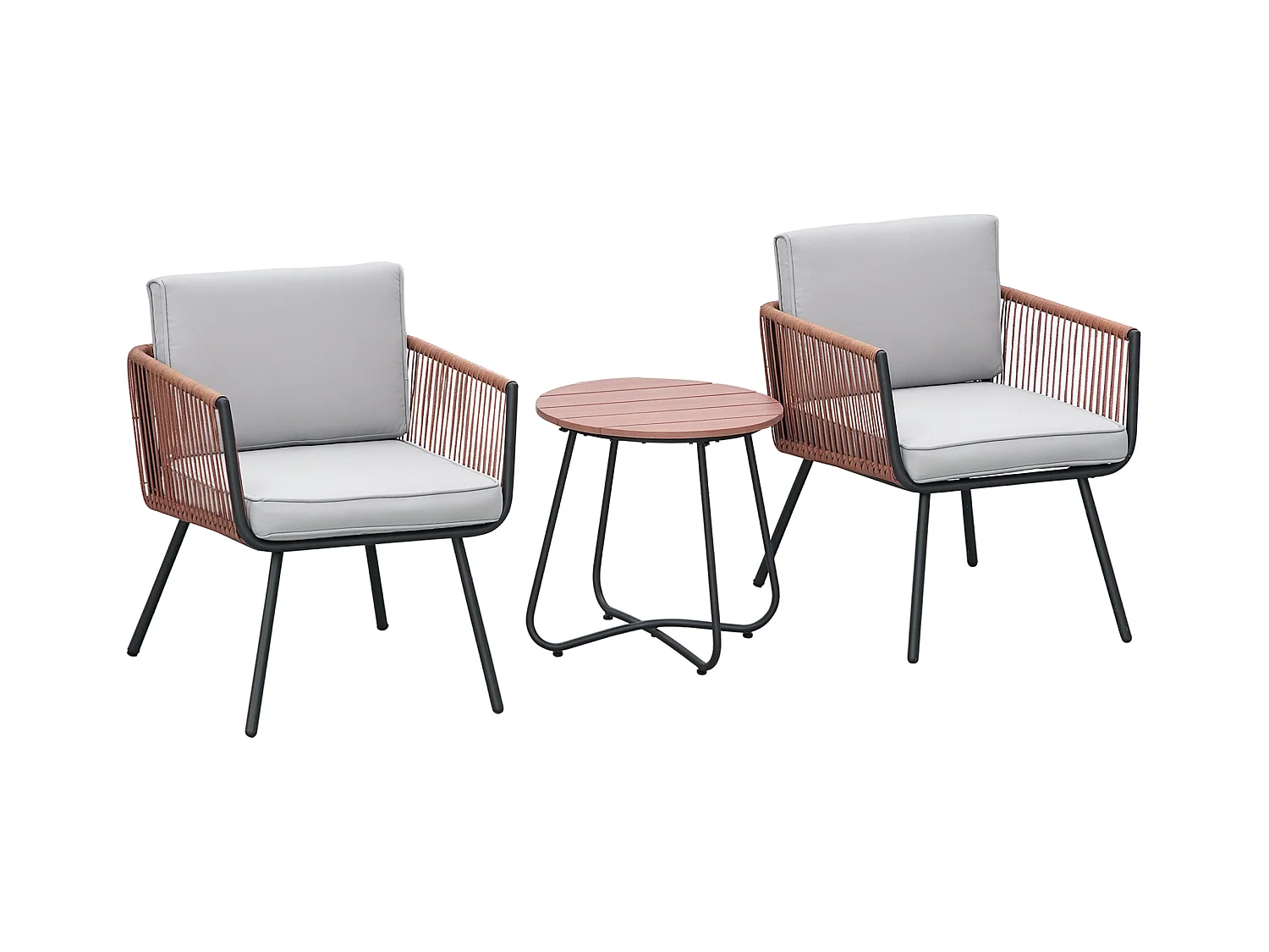 Ensemble bistro de jardin 2 places 3 pièces style contemporain coussins gris acier époxy noir résine filaire aspect rotin