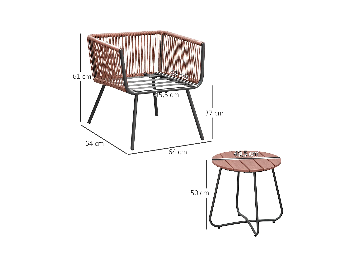 Ensemble bistro de jardin 2 places 3 pièces style contemporain coussins gris acier époxy noir résine filaire aspect rotin