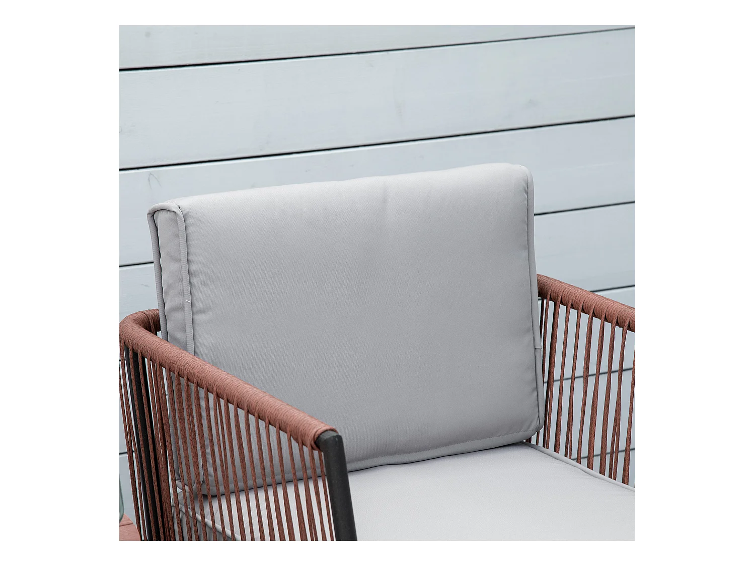 Ensemble bistro de jardin 2 places 3 pièces style contemporain coussins gris acier époxy noir résine filaire aspect rotin
