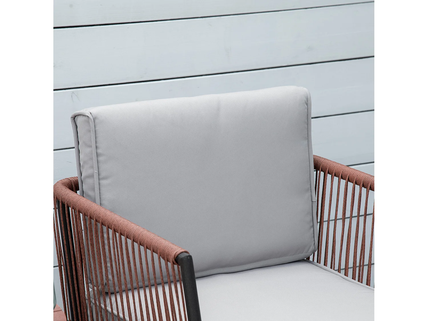 Ensemble bistro de jardin 2 places 3 pièces style contemporain coussins gris acier époxy noir résine filaire aspect rotin