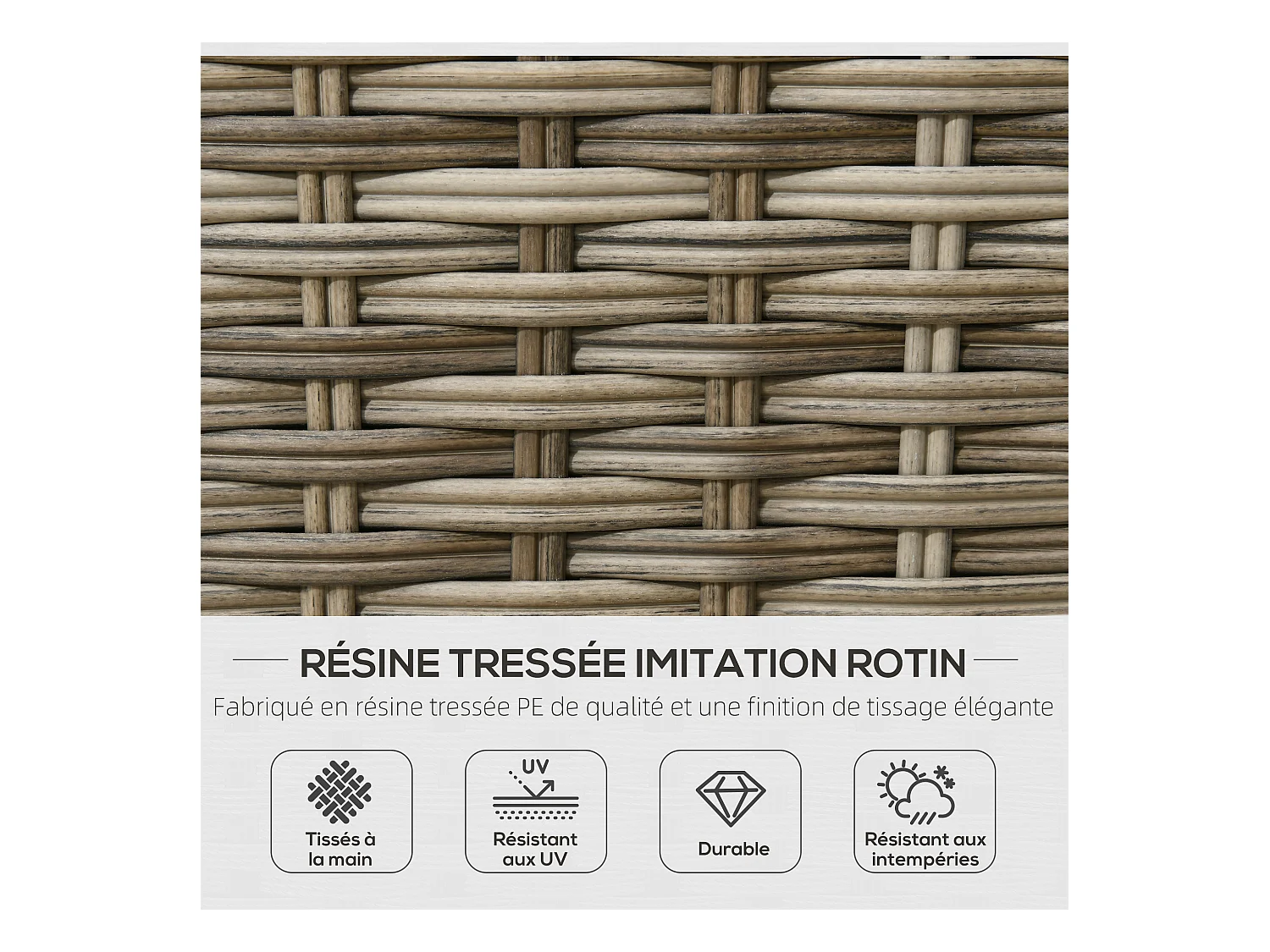 Ensemble salon de jardin 2 places 4 pcs - canapé, repose-pieds, 2 tables basses - coussins inclus - résine grise polyester kaki