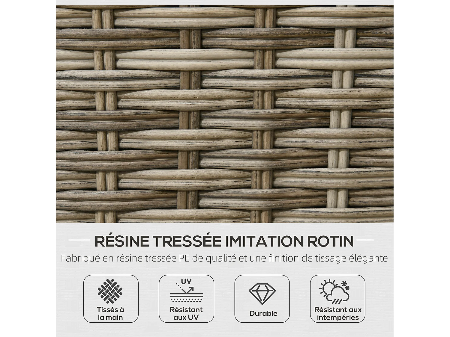 Ensemble salon de jardin 2 places 4 pcs - canapé, repose-pieds, 2 tables basses - coussins inclus - résine grise polyester kaki