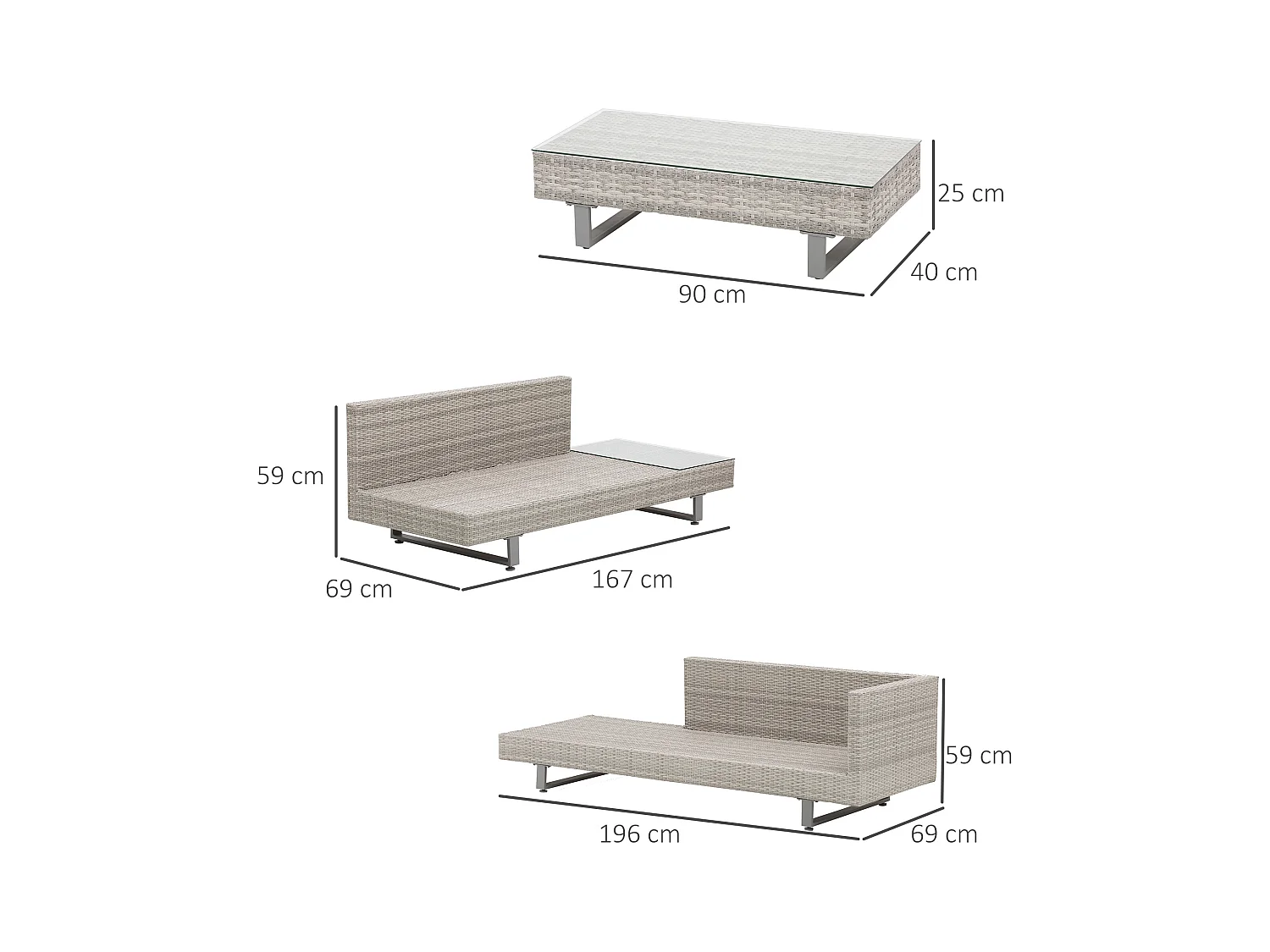 Ensemble salon de jardin d'angle 5 places design contemporain coussins déhoussables table basse acier époxy résine tressée grise