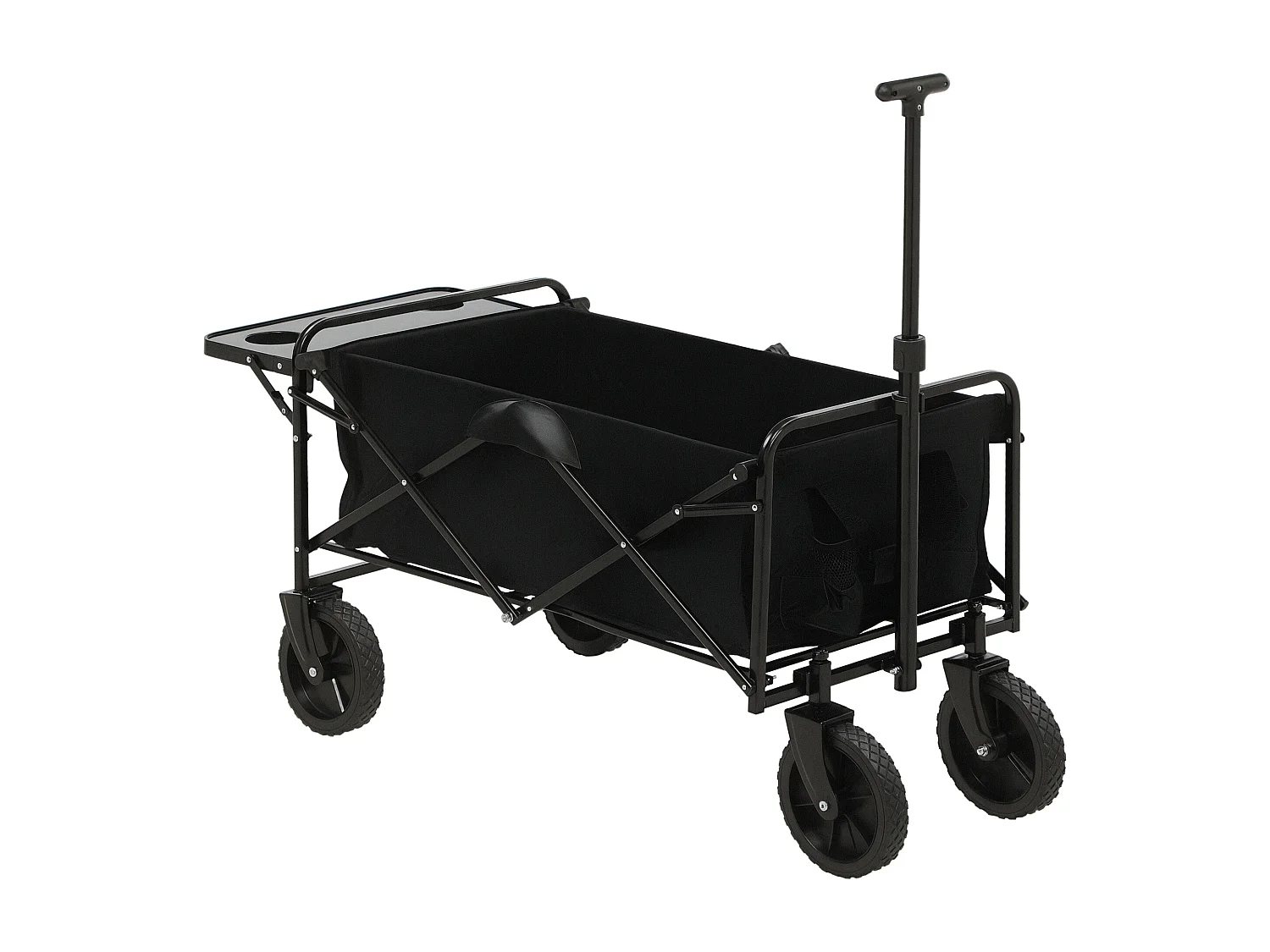 Chariot de jardin pliable 4 roues poignée télescopique réglable rangements noir