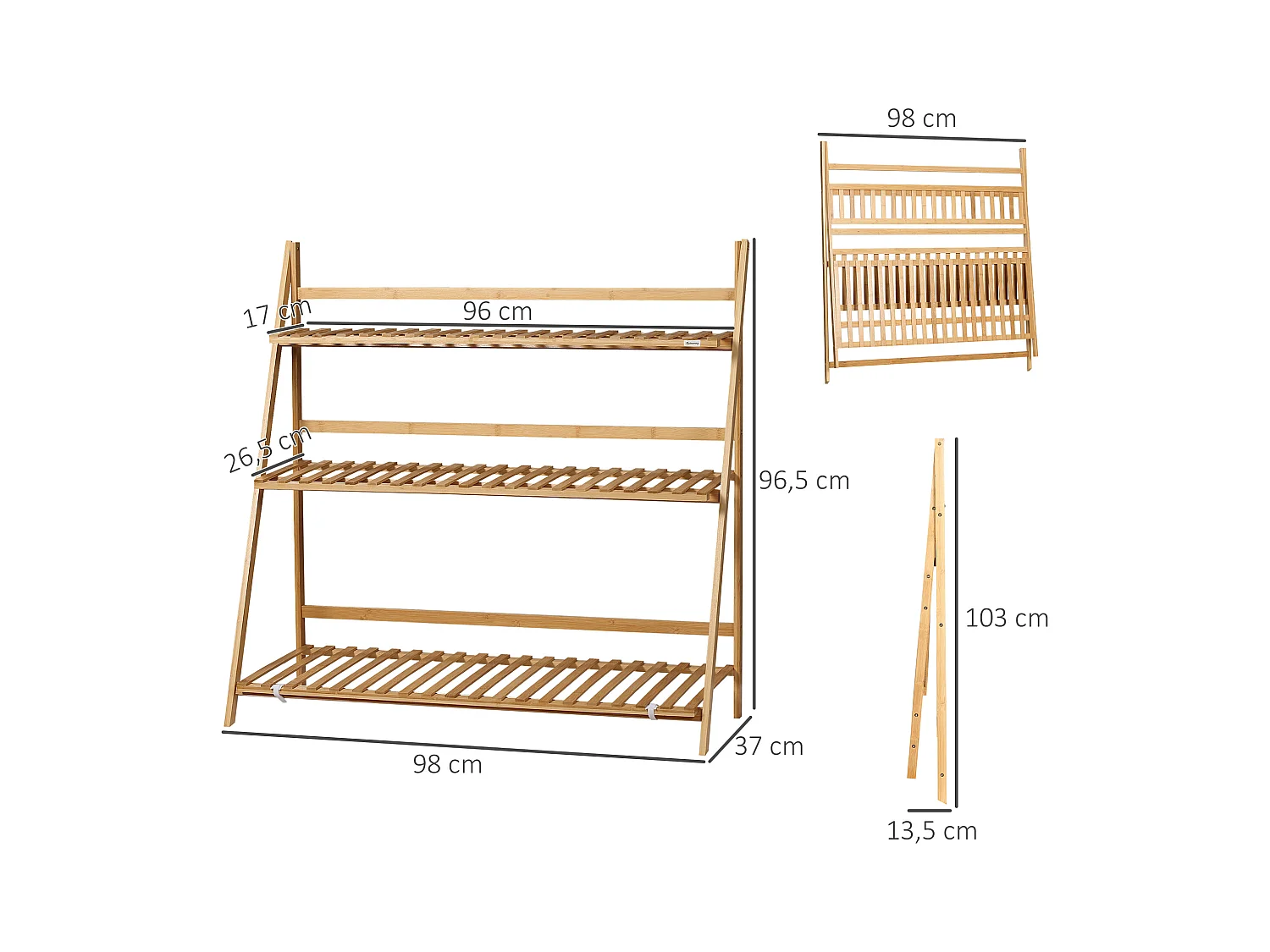 Étagère échelle à fleurs en bois de bambou - porte plantes pliable bois 3 étagères à lattes