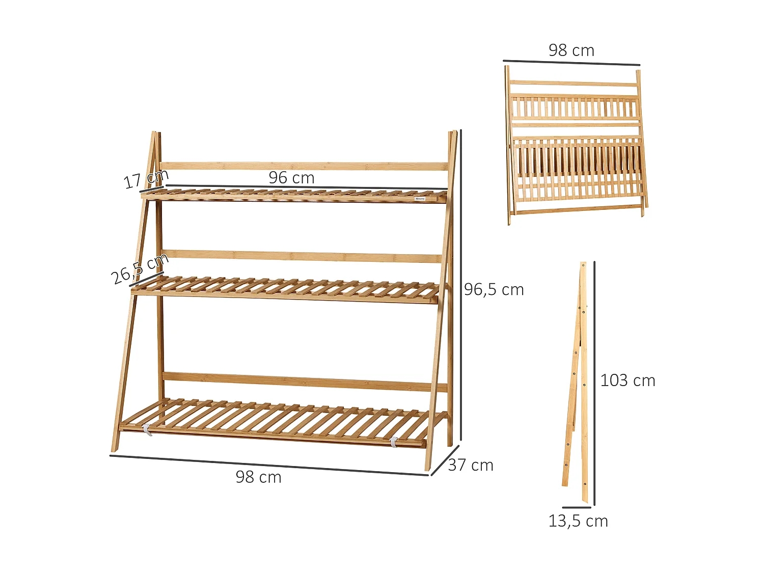 Étagère échelle à fleurs en bois de bambou - porte plantes pliable bois 3 étagères à lattes