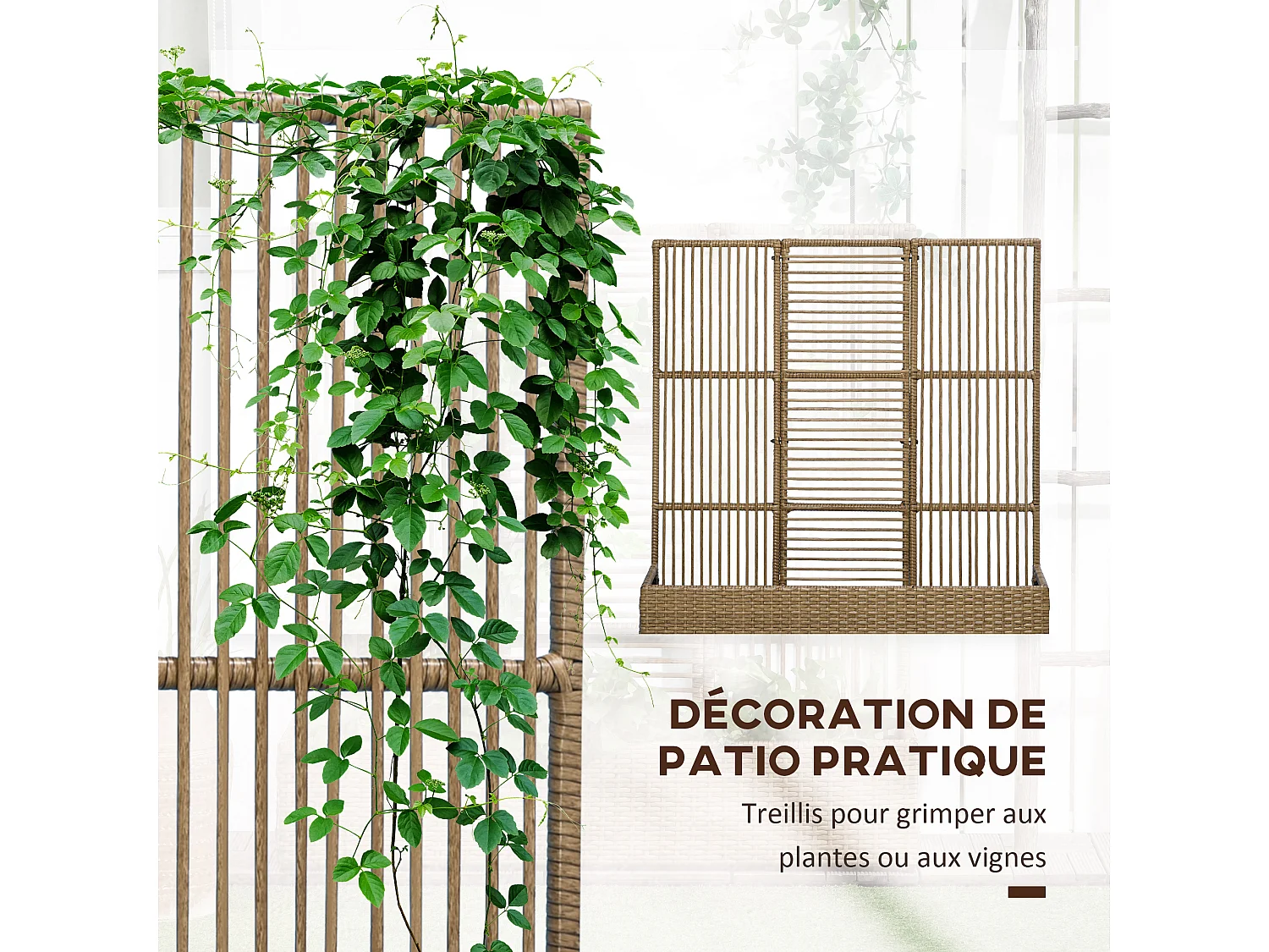 Jardinière avec treillis haut dim. 103L x 29l x 103H cm résine tressée PE aspect rotin marron