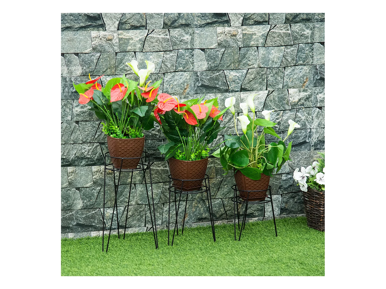 Supports de pots de fleurs design en épingle - supports à plantes - métal époxy noir