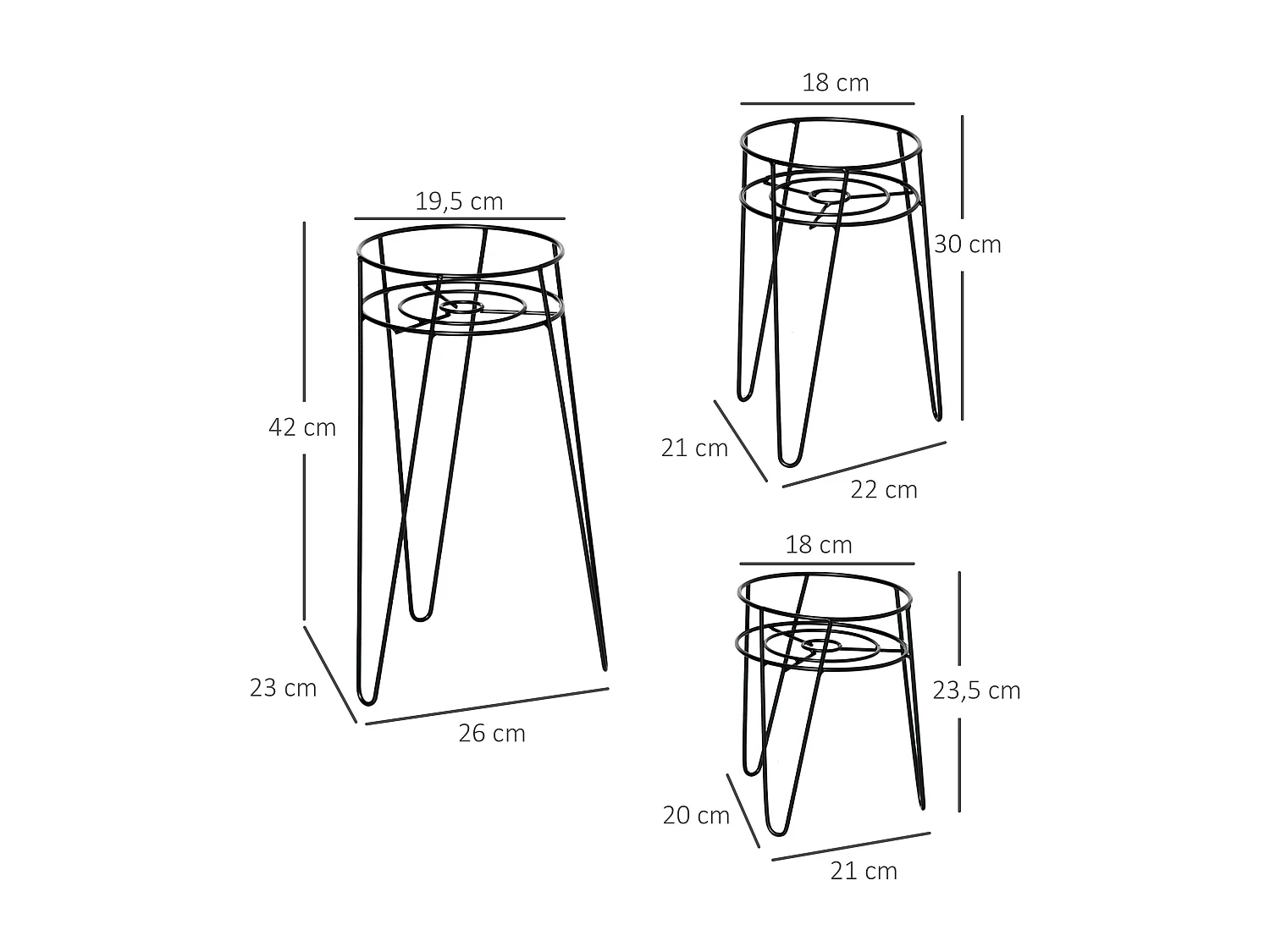 Supports de pots de fleurs design en épingle - supports à plantes - métal époxy noir