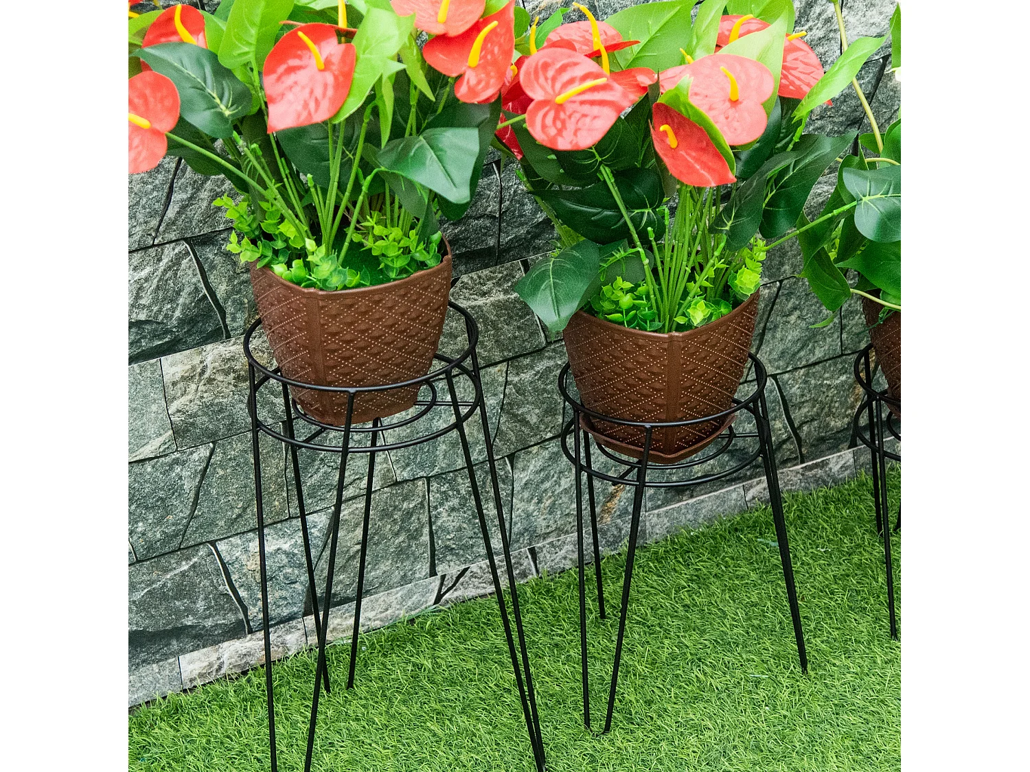 Supports de pots de fleurs design en épingle - supports à plantes - métal époxy noir
