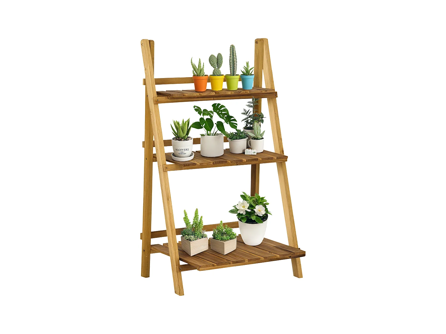 Etagère échelle à fleurs pliable 3 niveaux bois de sapin traité carbonisation