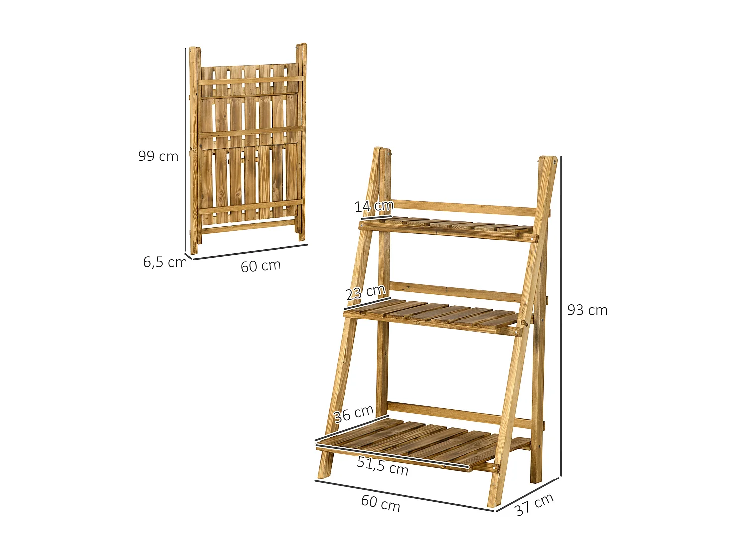 Etagère échelle à fleurs pliable 3 niveaux bois de sapin traité carbonisation