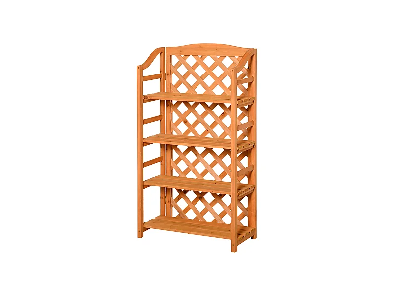 Étagère à fleurs pliable - 4 étagères à lattes réglables - pan arrière treillis - bois sapin