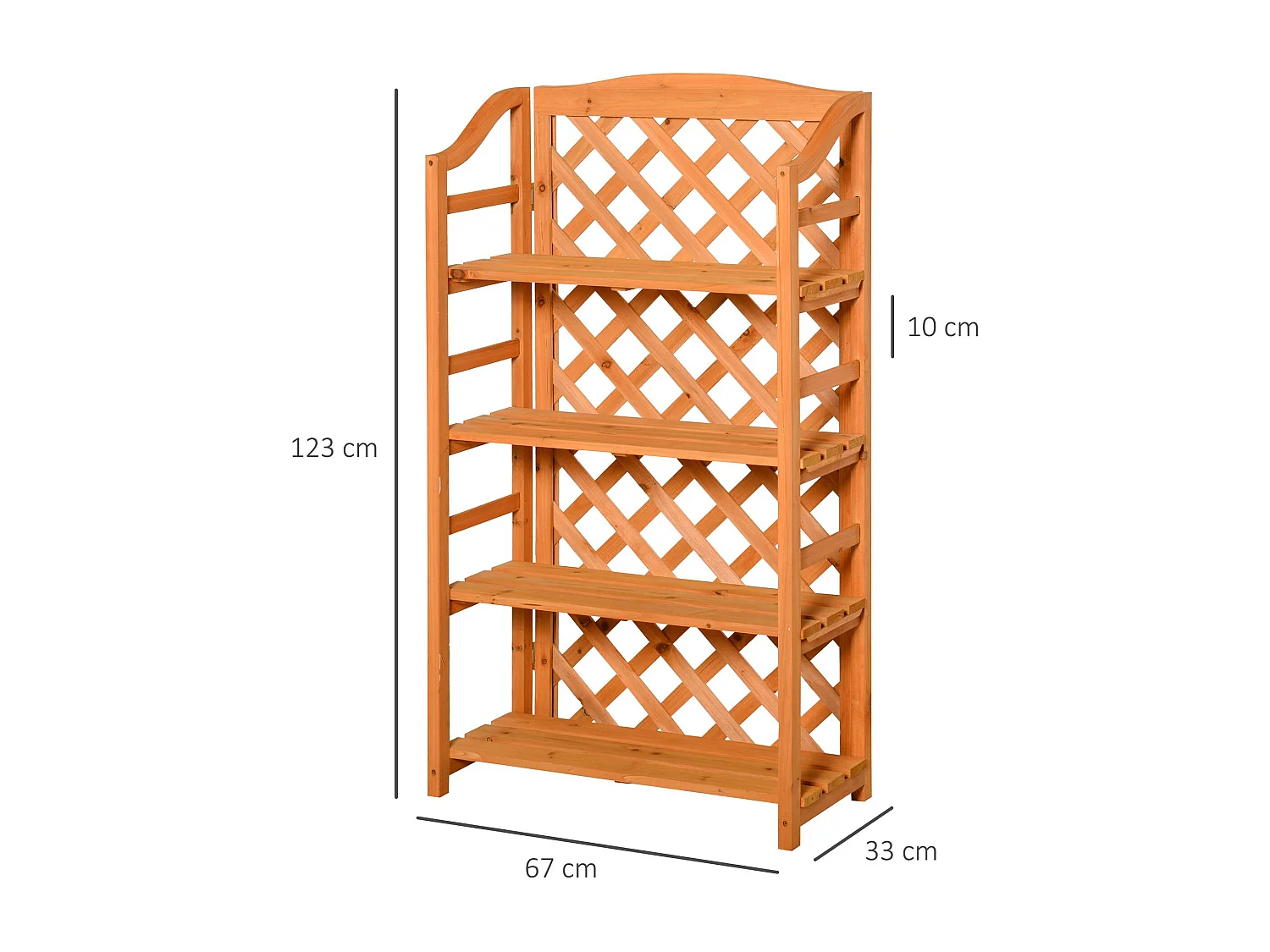 Étagère à fleurs pliable - 4 étagères à lattes réglables - pan arrière treillis - bois sapin pré-huilé