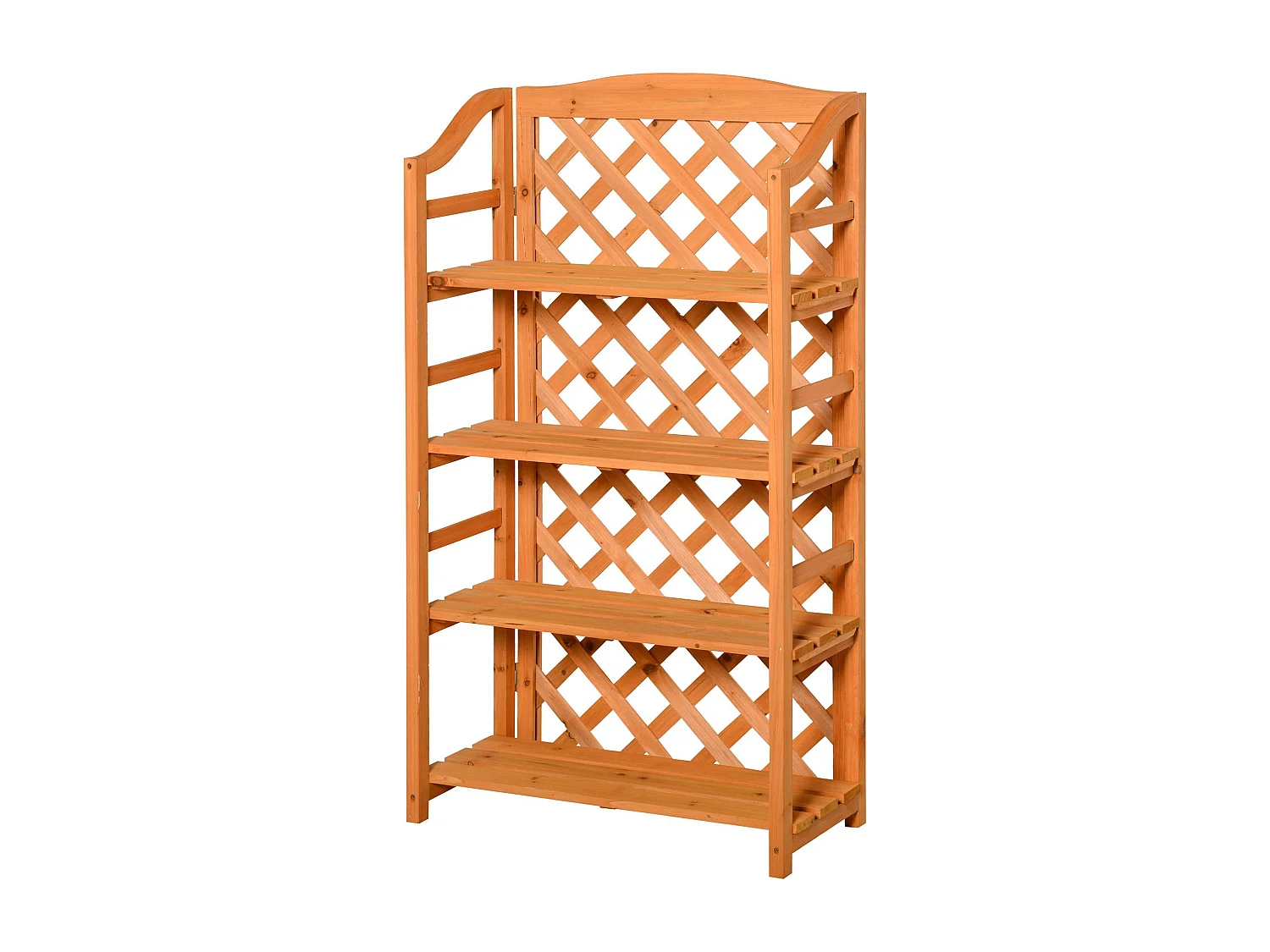Étagère à fleurs pliable - 4 étagères à lattes réglables - pan arrière treillis - bois sapin pré-huilé