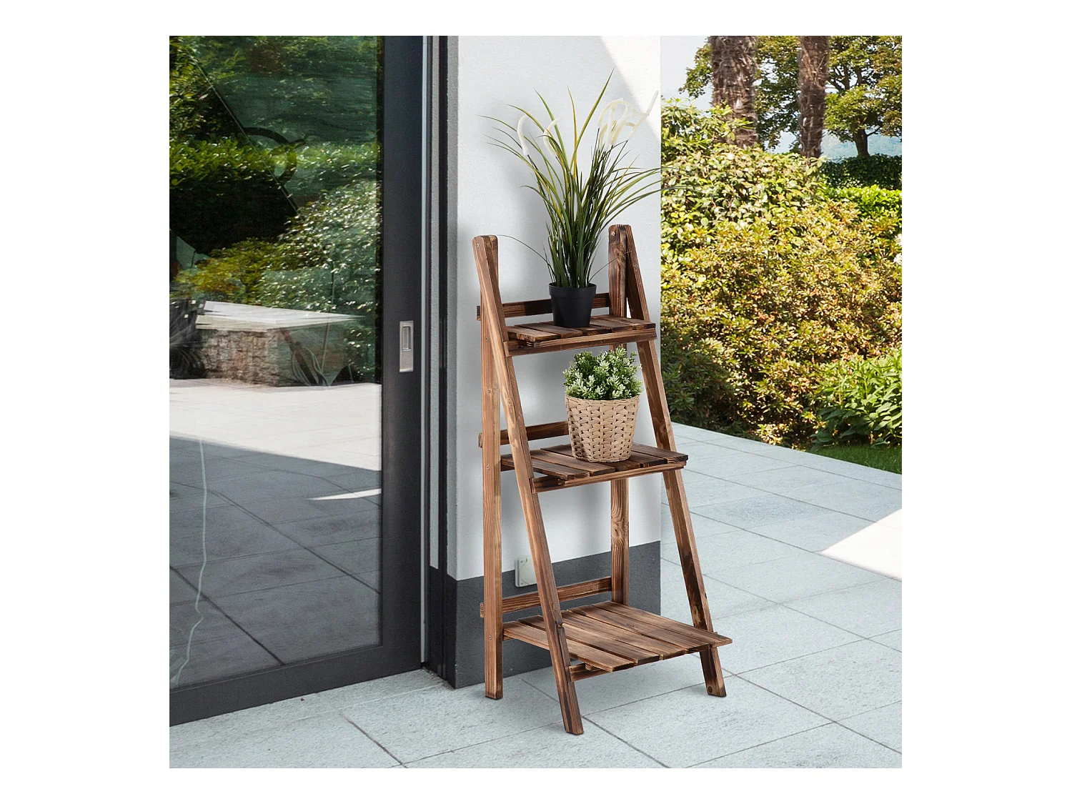 Etagère échelle à fleurs 3 niveaux pliable bois de sapin 40 x 37 x 93 cm charge max. 40 Kg