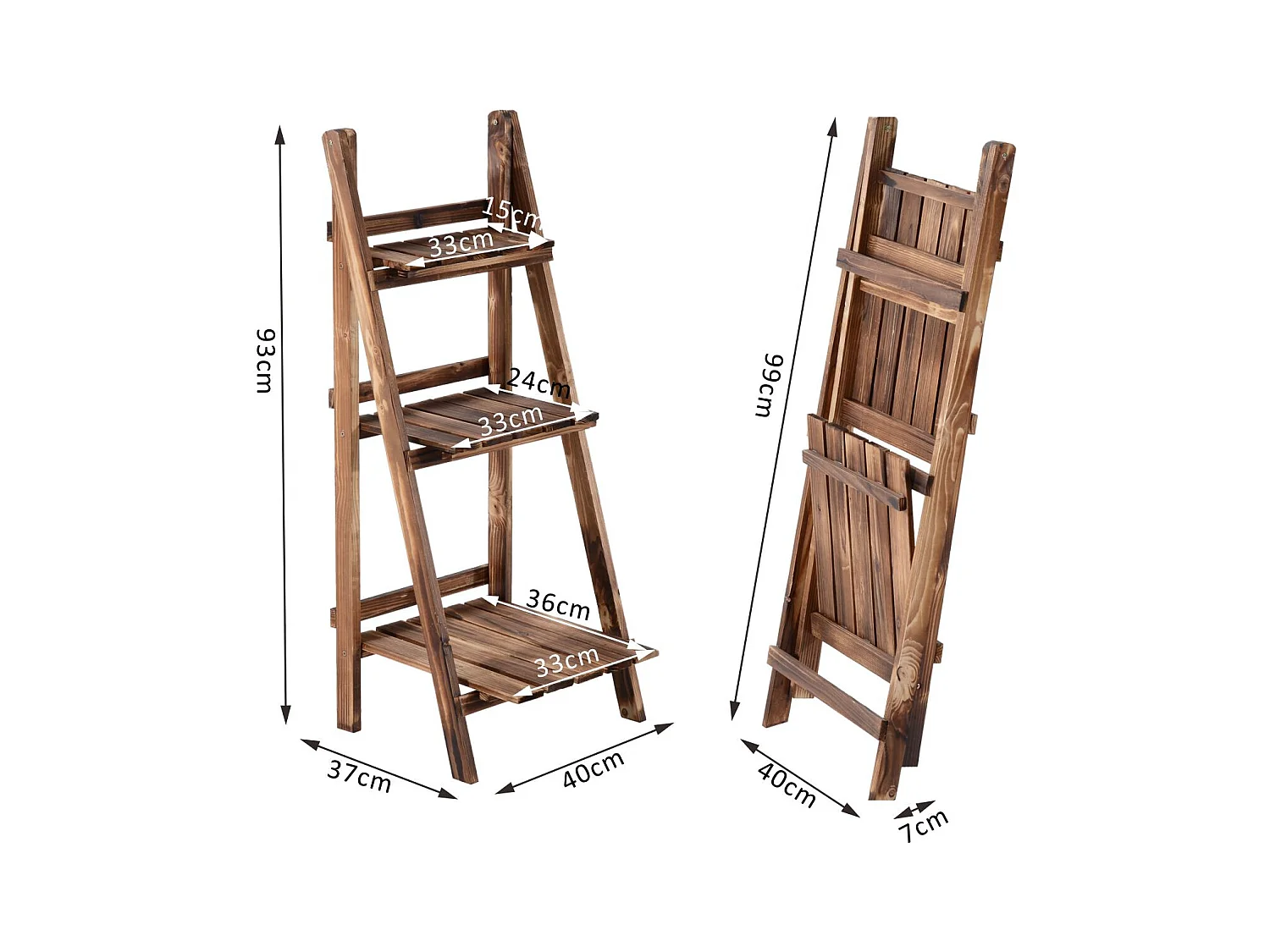 Etagère échelle à fleurs 3 niveaux pliable bois de sapin 40 x 37 x 93 cm charge max. 40 Kg