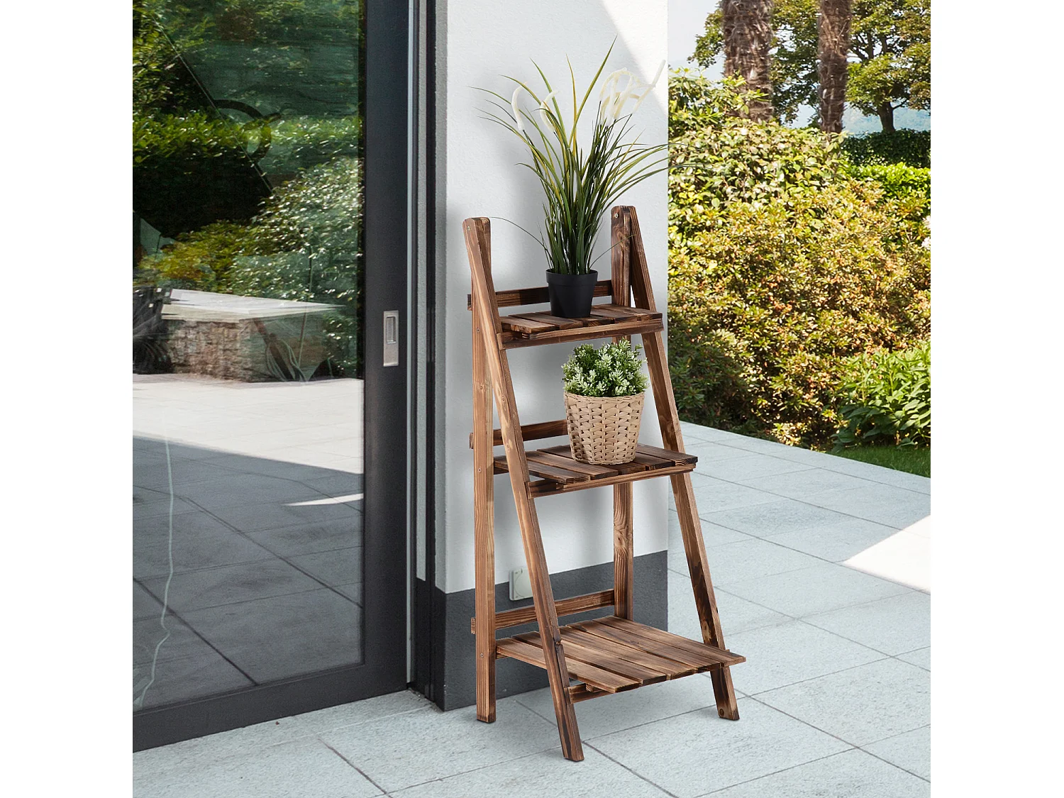 Etagère échelle à fleurs 3 niveaux pliable bois de sapin 40 x 37 x 93 cm charge max. 40 Kg